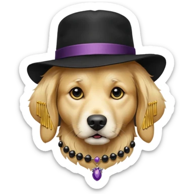 golden retriever dog wearing goth accessories, somber expression sticker