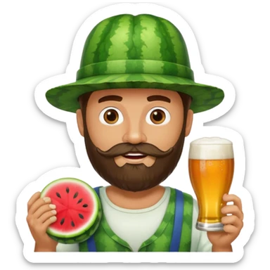 banana in watermelon witb a hat and beard also beer sticker
