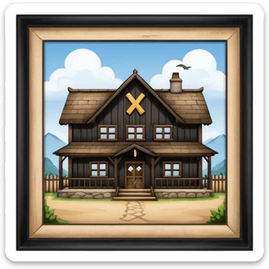 an inn with a big X on it sticker