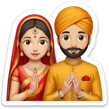 Two hands in a engagement..One hand of groom and one hand of bride. Bride hand - red/yellow saree. groom- light orange punjabi (oonly hands will be visible in the image). Groom's hand is holding a ring.*only the image of hand should be visible* sticker