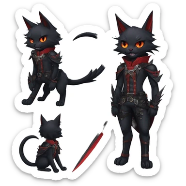 cool edgy elegant beautiful black punk red fantasy nargacuga-bat-cat-Fakemon collar harness warrior full body sticker