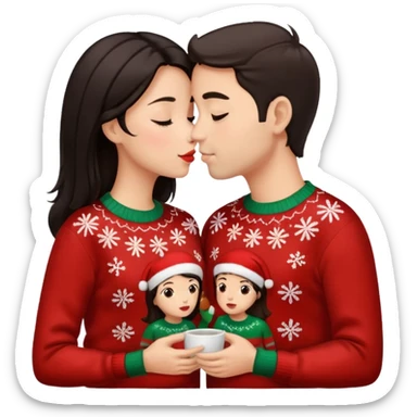 date night christmas couples, dark hair, about to kiss each other sticker
