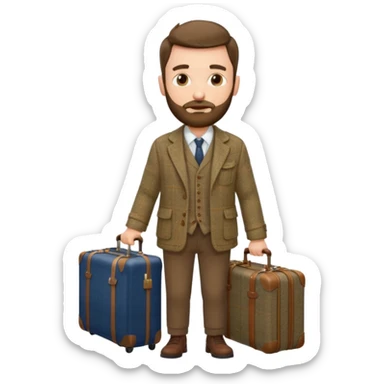 SCOTTISH MAN WITH STUBBLE BEARD TRAVELLING WITH SUITCASE AND BAGS sticker