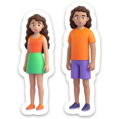 long light brown hair girl with pale skin and boy with black curly hair and tanned skin looking at each other sticker