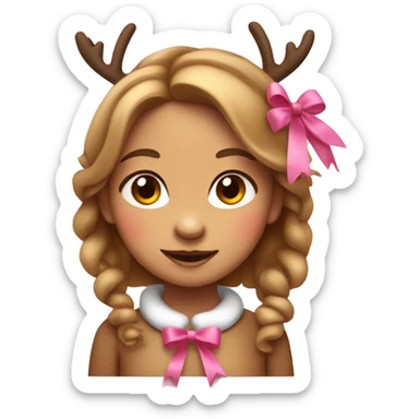 Cute girl light brown reindeer with a pink bow  sticker