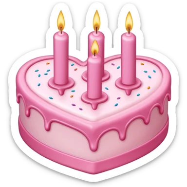 heart shaped birthday cake, pink icing, candles sticker