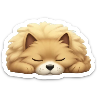 Please create an illustration of my pet in 2D animation style. It’s taking a nap in its favorite spot by the fire. sticker