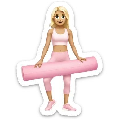 A blonde white Pilates girl in light pink clothes with fitness mat sticker