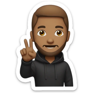 Brown guy in black hoodie waving hand , trimmed beard , black eyes sticker