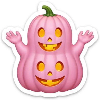 pastel pink ghost with orange pumpkin kawaii style sticker