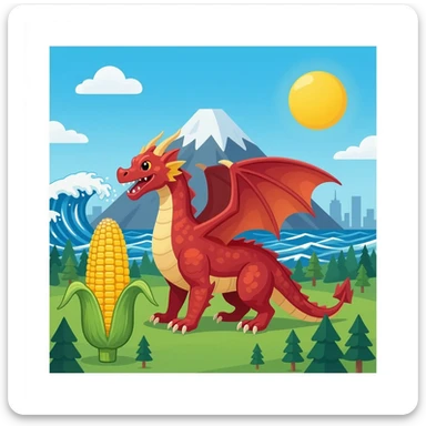 Mountain dragon corn forest tsunami city sticker
