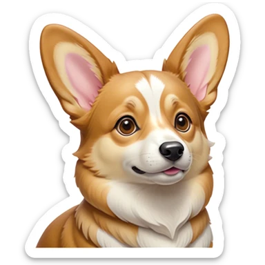 Cinematic Noble Fawn Corgi Portrait Emoji, Poised and regal, with a sturdy, compact build, a smooth fawn coat accented by crisp white markings, and low-set, perky ears, deep-set soulful brown eyes, Simplified yet sharp and sophisticated features, highly detailed, glowing with a soft, dignified glow, high shine, intelligent and loyal, stylized with an air of determination, focused and attentive, soft glowing outline, capturing the essence of a watchful and confident herder, so majestic it feels as though it could trot out of the screen with effortless authority! sticker