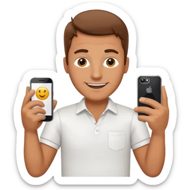 happy man leaving review on google on one phone sticker