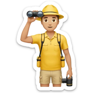 Male lifeguard full body – yellow shirt, binoculars in hand, scanning the sea sticker