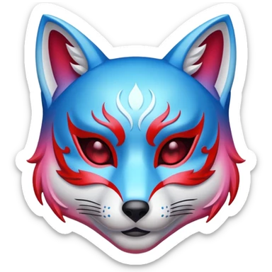 Mascara Kitsune Azul, Vermelho e Rosa degrade sticker