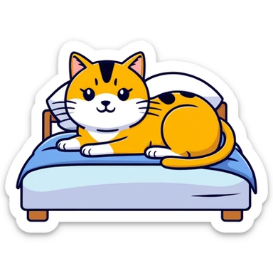 Golden cat on a bed sticker
