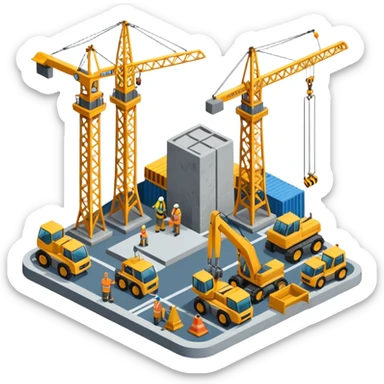 isometric construction site of airport sticker