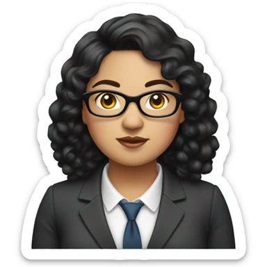 Southeast Asian woman, overweight, dressed in a suit, wearing glasses, black curly hair sticker