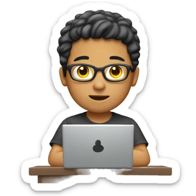 a boy who use a  computer sticker