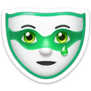 a white smile mask with green cry drops sticker