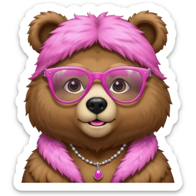 bear with pink glasses necklace and earings sticker