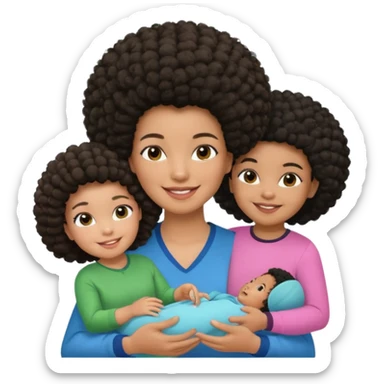 Polaroid photo with a Black woman with an afro hairstyle and a green blouse, two children: a boy with straight hair and a blue shirt, and a baby girl in a pink shirt. All are smiling. sticker