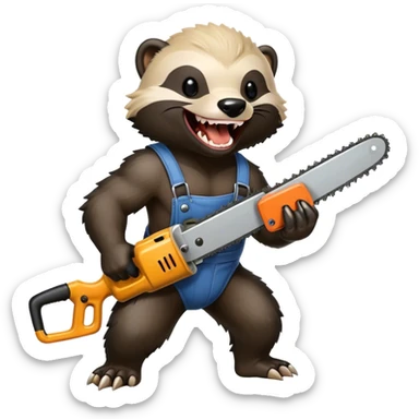 Honey badger going crazy with a chainsaw laughing sticker