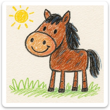 cute cartoon draft horse, children doodle style, hand drawn and playful sticker
