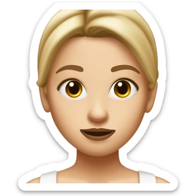 female teenage girl with a straight cute nose with straight dirty blonde hair, mascara and lip liner (brown), also is wearing a white tube top sticker