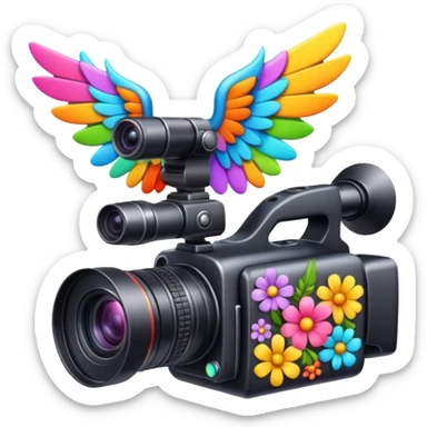 Video camera with elements 1-2 of others emoji( flowers, wings and etc) sticker