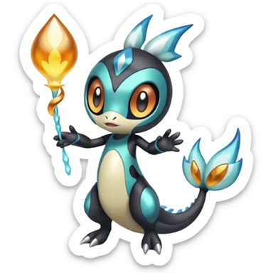 Splash-patterned emotional sparky sparky boom boom painful Meloetta-Guilmom-Salandit-Trico-Pokémon-Fakémon-fusion-hybrid-creature sticker