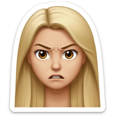 Mujer color de piel moreno claro, con cabello rubio largo, lacio y suelto, ojos negros, enojada  sticker
