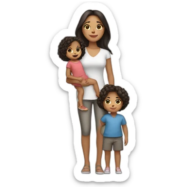 mother and 2 child with dark hair5 and white skin full length sticker