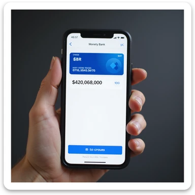 a iphone screen shot showing a chase bank balance of negative $420,069,000 sticker