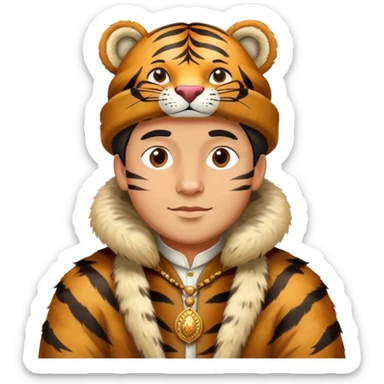 Ancient Russian boyar tiger with fur coat and hat sticker