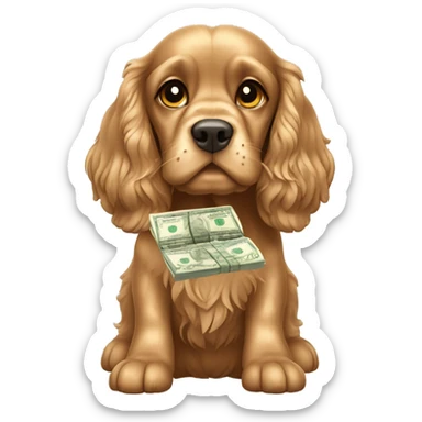 Cocker spaniel counting money sticker