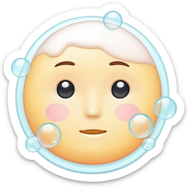 Foaming facial cleanser, minimalist, rounded, soft pastel colors, with foam bubbles sticker