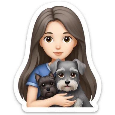 Long-haired girl holding a Schnauzer sticker