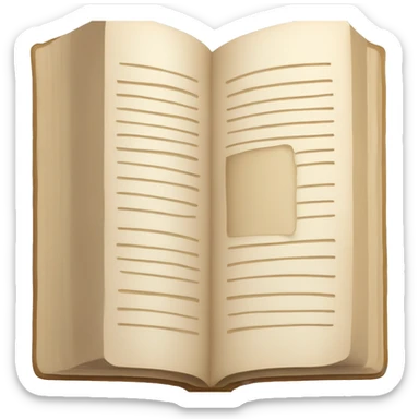 An open, hardcover book, depicted with a beige cover. Commonly used for various content concerning reading, writing, learning, and schooling. sticker