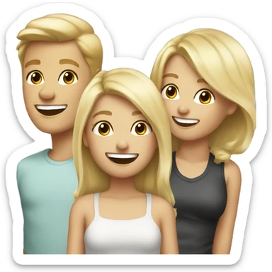 two blonde girls and one blonde boy laughing  sticker