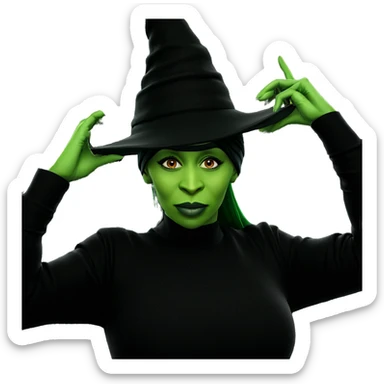 green-skinned girl in witch hat sticker