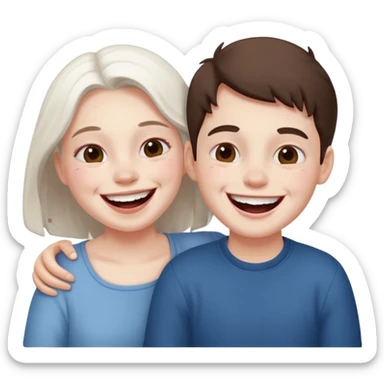 Sister brother laugh background white face white  sticker