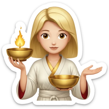 A woman holds a Buddhist bowl in her hands. There is a glow around the girl. sticker