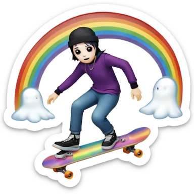  goth skater boi ghost sk8 boarding under a rainbow  sticker
