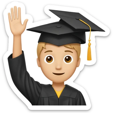 yellow stick figure man with arms raised holding a graduation cap in one hand sticker