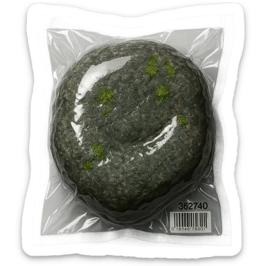 large stone with small patches of green moss, glossy and puffy sticker