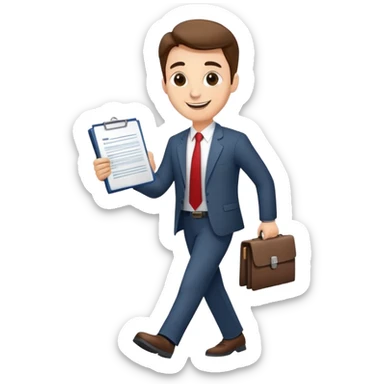 happy businessman proudly walking after signing important document sticker