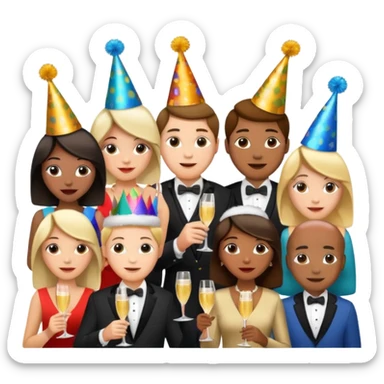 Women and men with a champagne cup new year sticker