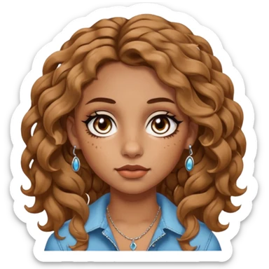 girl with wavy hair, almond shaped eyes, birthmark near her eye, tan, with lots of swag, cool, face piercings (no earrings) sticker