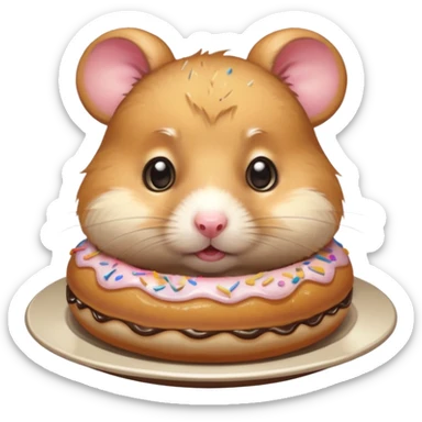 Cute cartoon-style hamster staring dramatically at a donut on a plate, conflicted expression, big shiny eyes. Painterly shading, white background, sticker-style illustration sticker